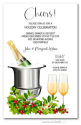 Champagne Bucket and Holly Holiday Invitations