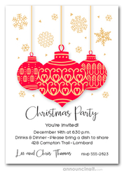 Red & Gold Ornaments & Snowflakes Holiday Invitations