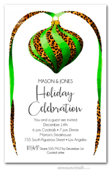 Green & Leopard Ornament Christmas Invitations