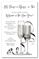 New Year's Eve Party Noir Champagne & Streamers New Year's Eve Invitations