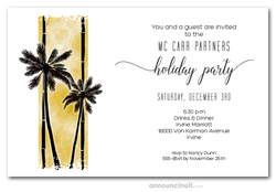 Palm Silhouettes on Gold Holiday Invitations