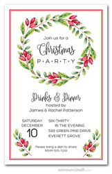 Red Berries Vine Wreath Holiday Invitations