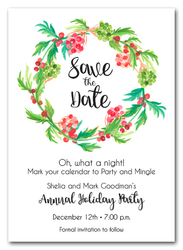 Red Berries and Greens Wreath Holiday Save the Date Cards