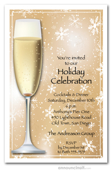 Champagne on Gold Snowflakes Party Invitations