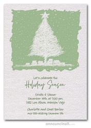 Sketched Holiday Tree Shimmery White Invitations