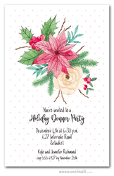 Watercolor Poinsettia and Mistletoe Holiday Invitations