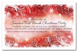 Snowflakes & Bokeh on Red Holiday Invitations