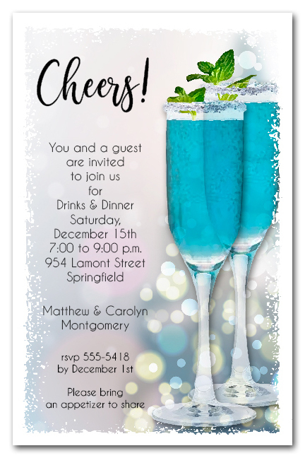 blue cocktails holiday christmas party invitations cocktail party invitation