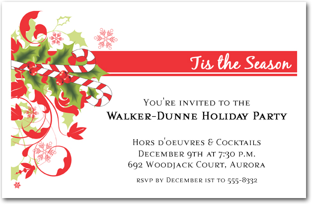 Candy Cane and Swirls Holiday Invitations, Christmas Invitations
