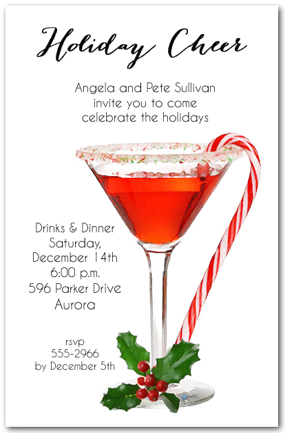 Candy Cane Martini Holiday Invitations, Christmas Invitations