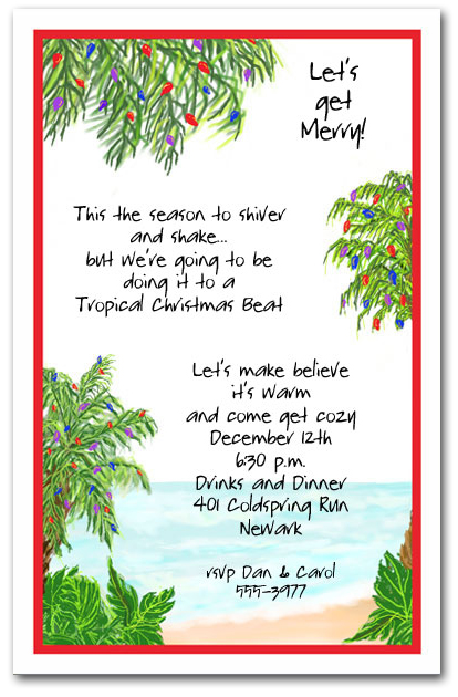 Tropical Holiday Beach Party Invitations, Christmas Invitations
