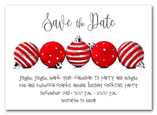 Red Christmas Ornaments Holiday Party Save The Date Cards