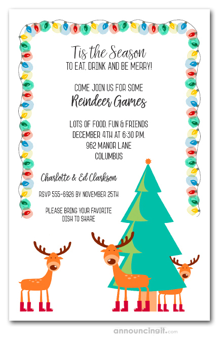 Reindeer and Christmas Tree Holiday Party Invitations