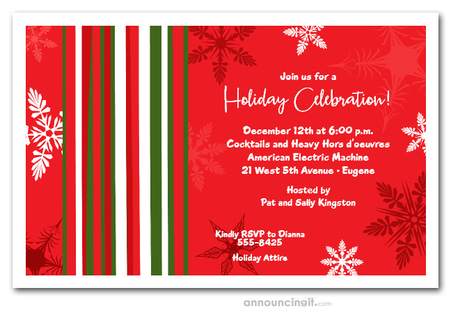 Mod Snowflakes on Red Christmas Holiday Party Invitations