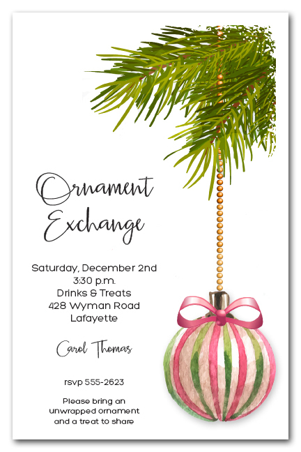 Pink & Green Christmas Ornament Holiday Party Invitations Pink & Green Ornament Holiday Invitations - Pink & Green Christmas Ornament Holiday Party Invitations