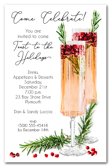 pomegranate rosemary spritzer holiday cocktail party invitations christmas cocktail party invites