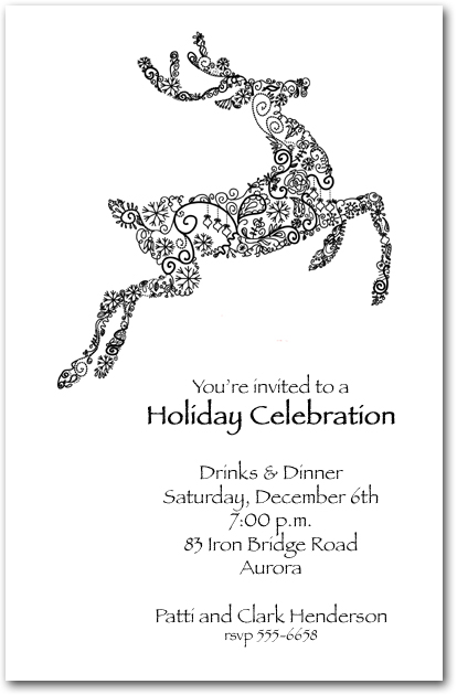 Reindeer Doodle Holiday Invitation, Christmas Invitations