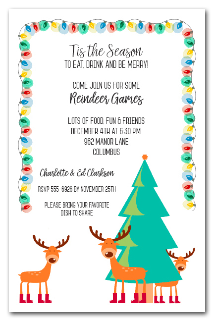 Reindeer Holiday Christmas Party Invitations