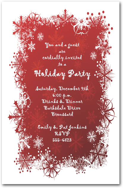 Snowflakes on Red Holiday Invitation, Christmas Invitations