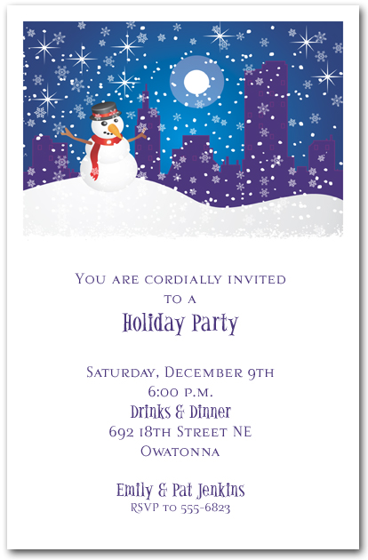 snowman and city skyline holiday invitation christmas invitations snowman invitations