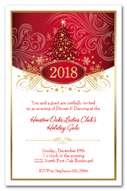 red tree swirls stars holiday christmas party invitations christmas tree invitation