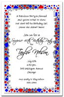 Metal Squares~Metal Squares~Silver/Blue/Red party invitation, birthday party invitations, mardi gras