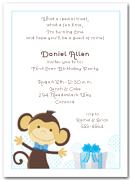 Monkey & Gift Boy First Birthday Party Invitation
