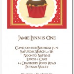 Chocolate Cherry Iced Cupcake First Birthday Invitation