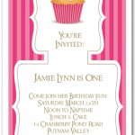 Cupcake on Pink Stripes First Birthday Invitation