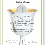 Green Border Silver Chalice and Host First Communion Invitations