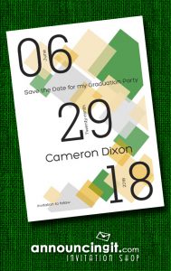 Graduation Party Save the Date Cards - Green & Gold Diamond Blocks | See the entire graduation invitations and announcement collection at Announcingit.com