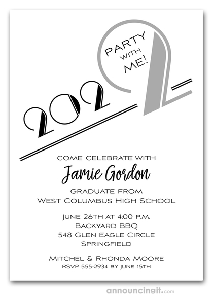 Art Deco Silver Graduation Party Invitations