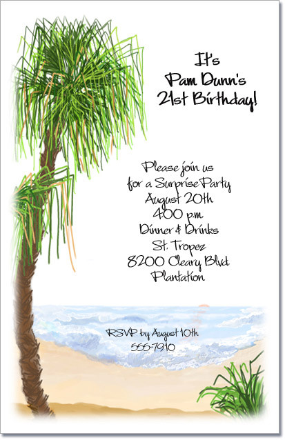 Feathered Palm on the Beach Invitations