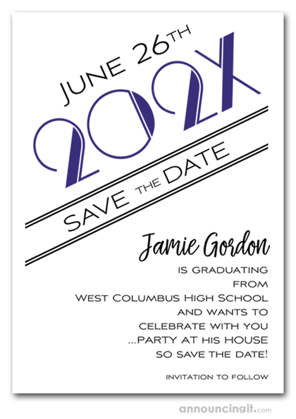 Art Deco Navy Graduation Save the Date Cards