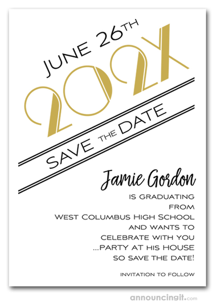 Art Deco Gold Graduation Save the Date Cards