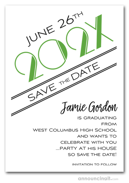 Art Deco Green Graduation Save the Date Cards