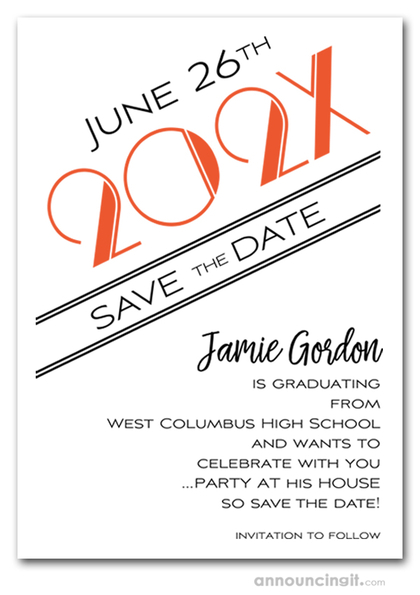 Art Deco Orange Graduation Save the Date Cards