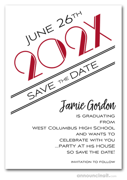 Art Deco Red Graduation Save the Date Cards