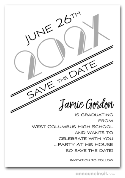 Art Deco Silver Graduation Save the Date Cards