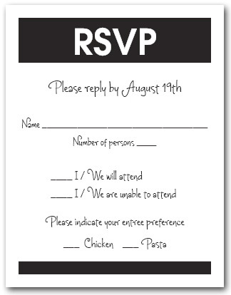 White and Black RSVP Cards, Reply Cards, Response Cards