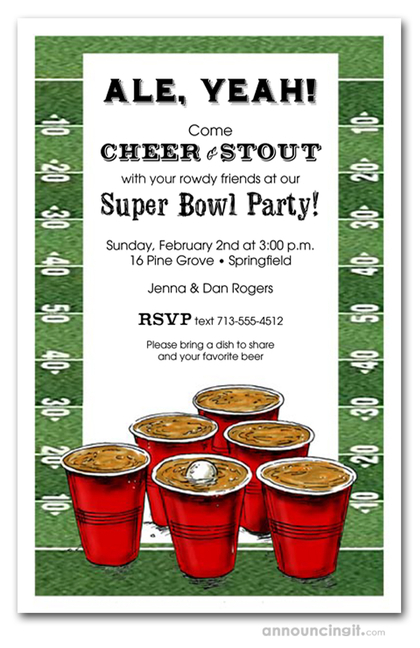 Beer Pong Football Super Bowl Invitations