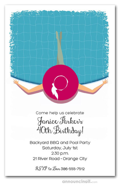 Lady in the Pool Party Invitations