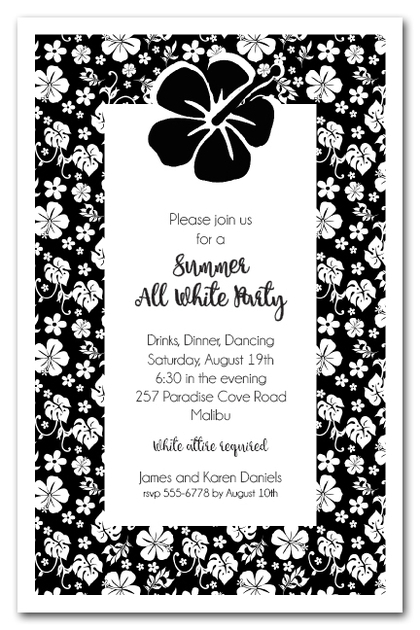 Aloha Black & White Hibiscus Invitations