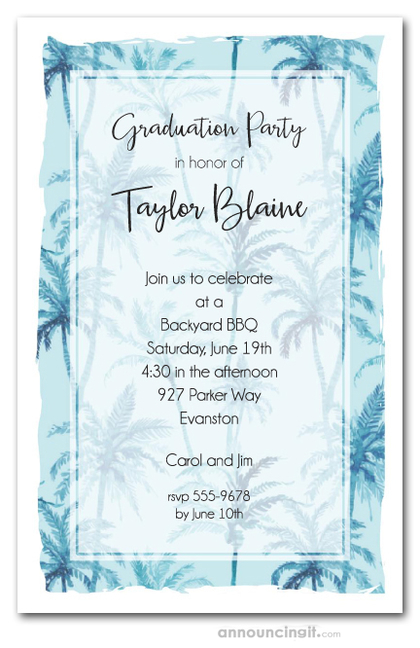 Blue Palm Trees Graduation Party Invitations