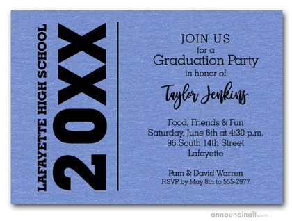 Bold Year Shimmery Blue Graduation Invitations