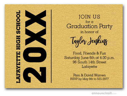 Bold Year Shimmery Gold Graduation Invitations