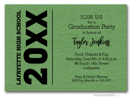 Bold Year Shimmery Green Graduation Invitations