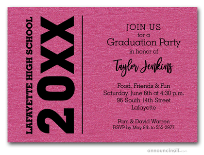 Bold Year Shimmery Hot Pink Graduation Invitations