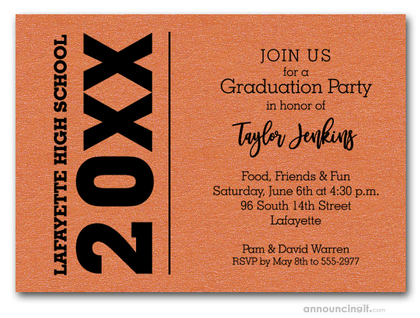 Bold Year Shimmery Orange Graduation Invitations