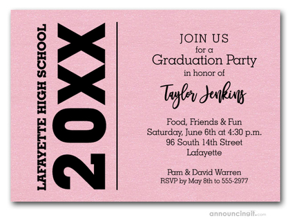 Bold Year Shimmery Pink Graduation Invitations